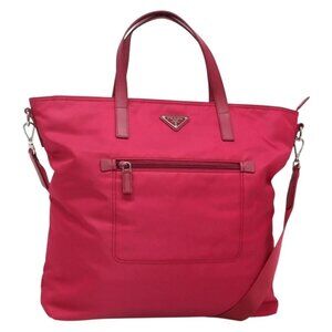PRADA Tote Bag Nylon 2way Pink Silver Auth 138350